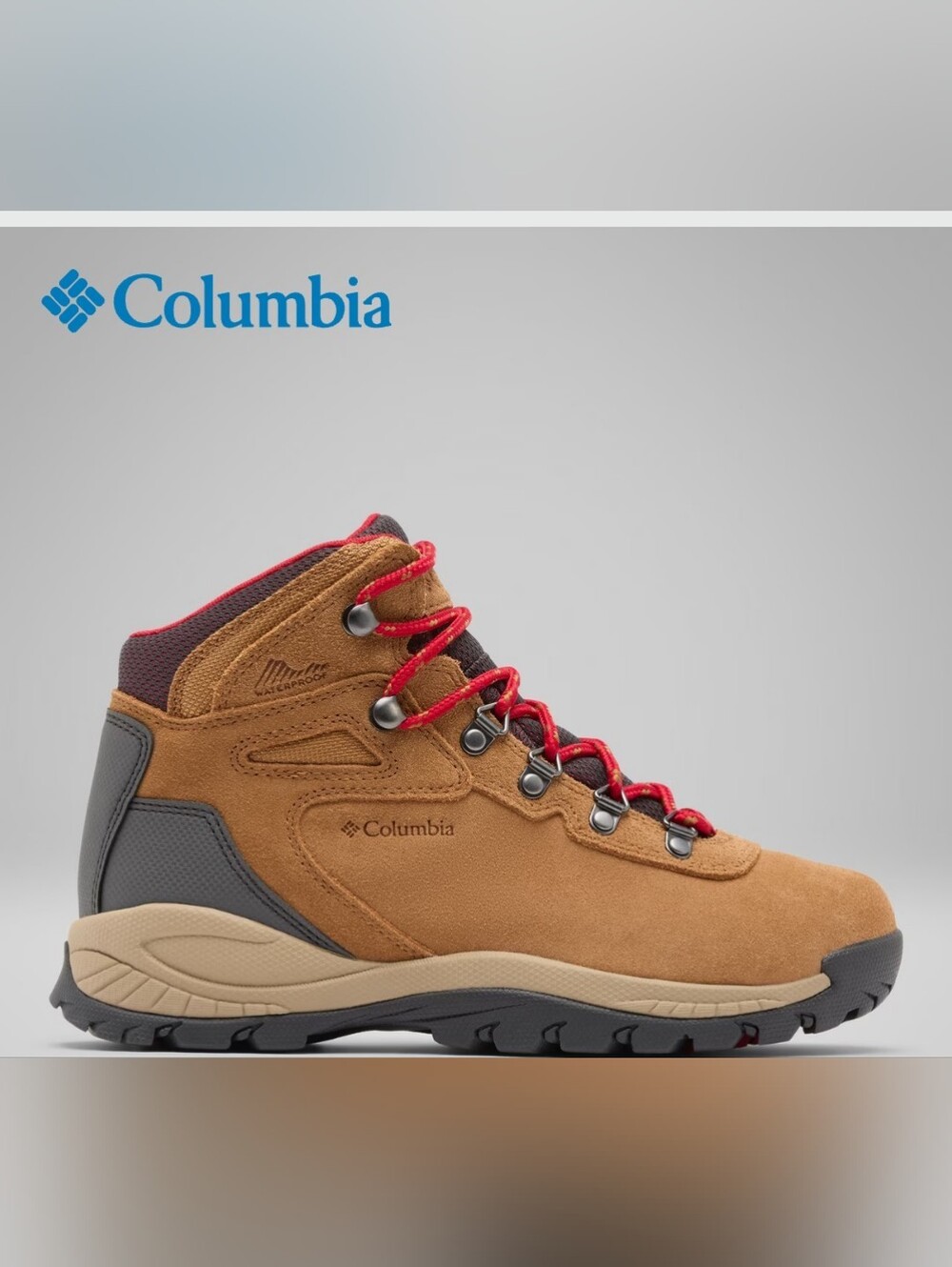 Columbia Newton Ridge Plus Women Waterproof Hiking Boots Brown Red Suede Sz. 7.5
